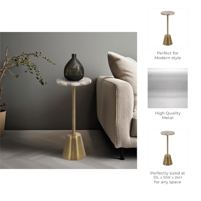 Sagebrook Home Modern 24" Accent Table with Agate Stone Top and Gold Metal Base - 10" x 10" x 24"