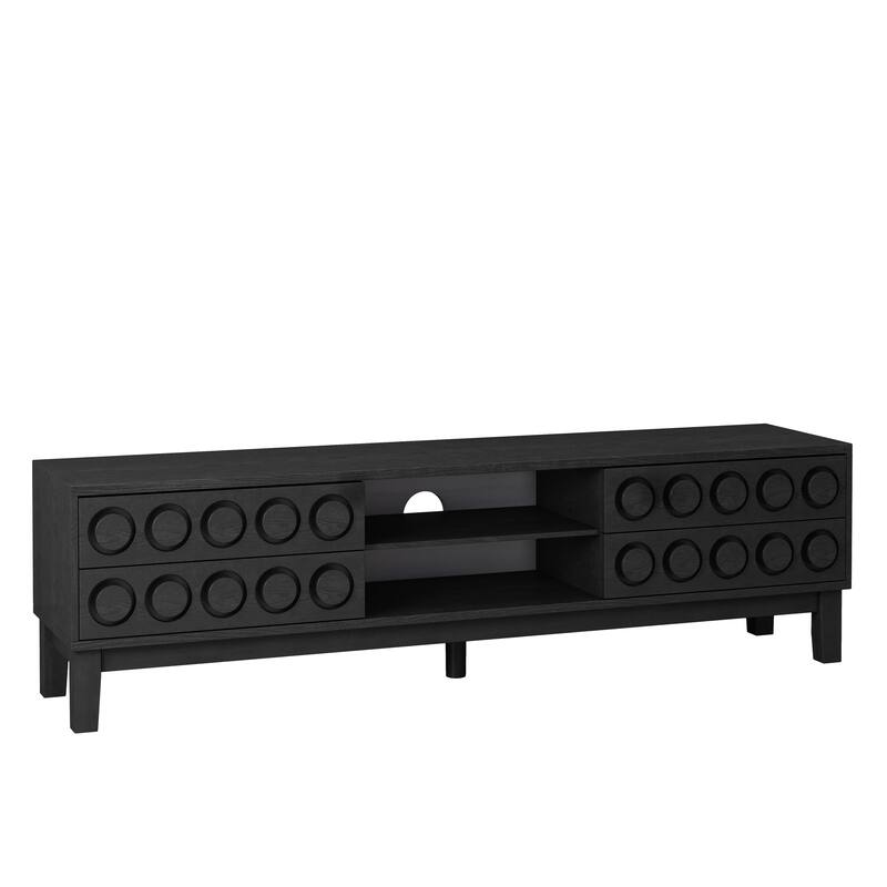 Modern Mid-Century TV Stand, for TVs Up to 75" with 4 Drawers and Cable Management, for Living Room and Office, Black