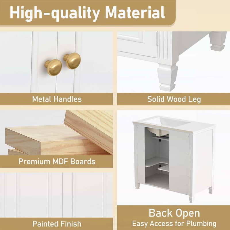 Bathroom Vanity Cabinet with Sink,with One Tip-out Drawer,3 Side Drawers,Adjustable Shelf
