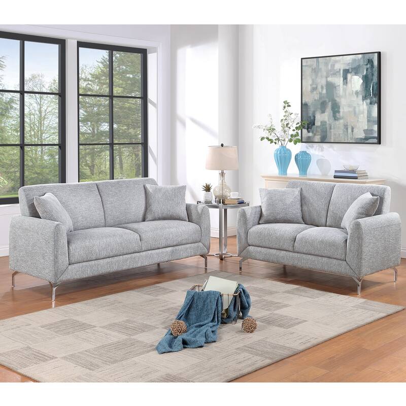 2 Piece Burlap-Like-Fabric Sofa Set with 2 Pillows