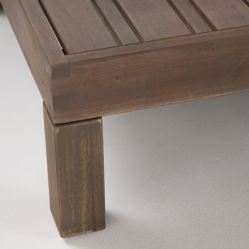 Oana Outdoor 5 Seater V Shaped Mid-Century Modern Acacia Wood Sectional Sofa Set with Coffee Table by Christopher Knight Home