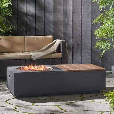 50,000 BTU Outdoor Lightweight Concrete Rectangular Fire Pit Table with Storage