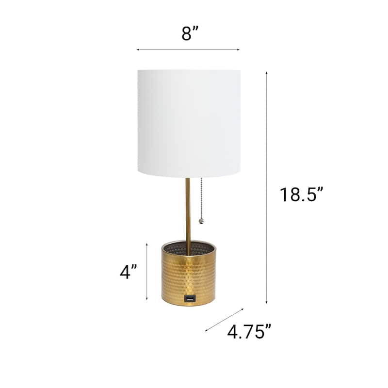 Metal Table Lamp with USB Charging Port - 18.5" - Gold and White