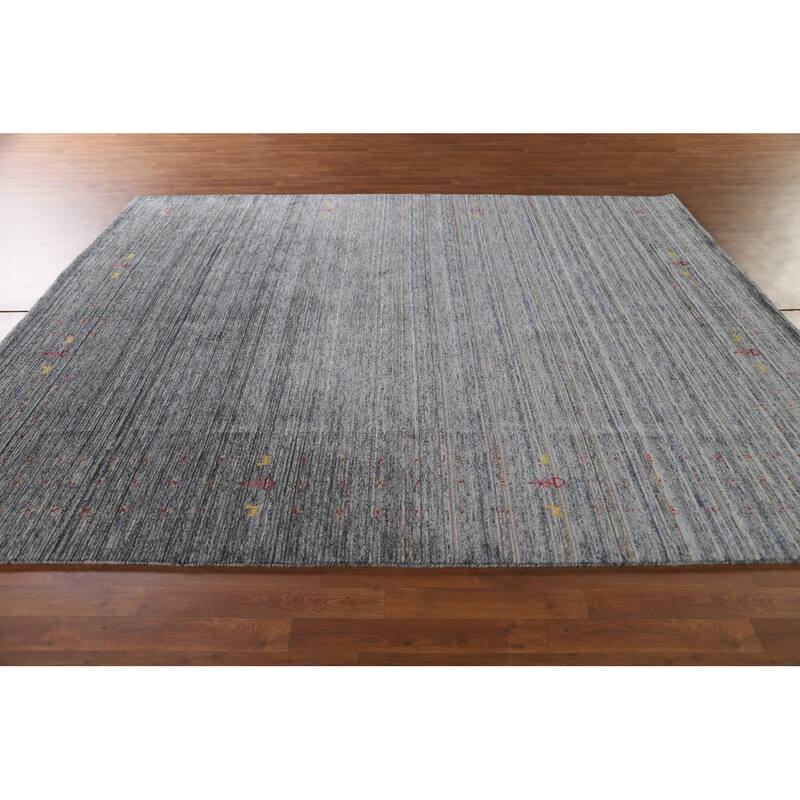 Gray Gabbeh Indian Area Rug Hand-Knotted Wool Carpet - 8'1"x 9'7"