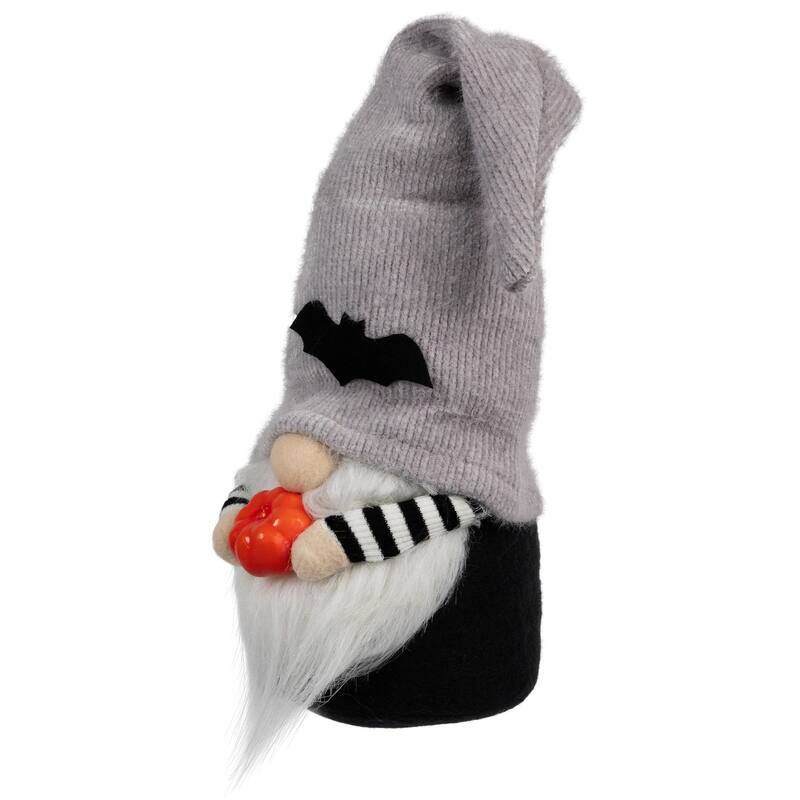 Standing Gnome with Pumpkin and Bat Hat Halloween Figurine - 9.5"