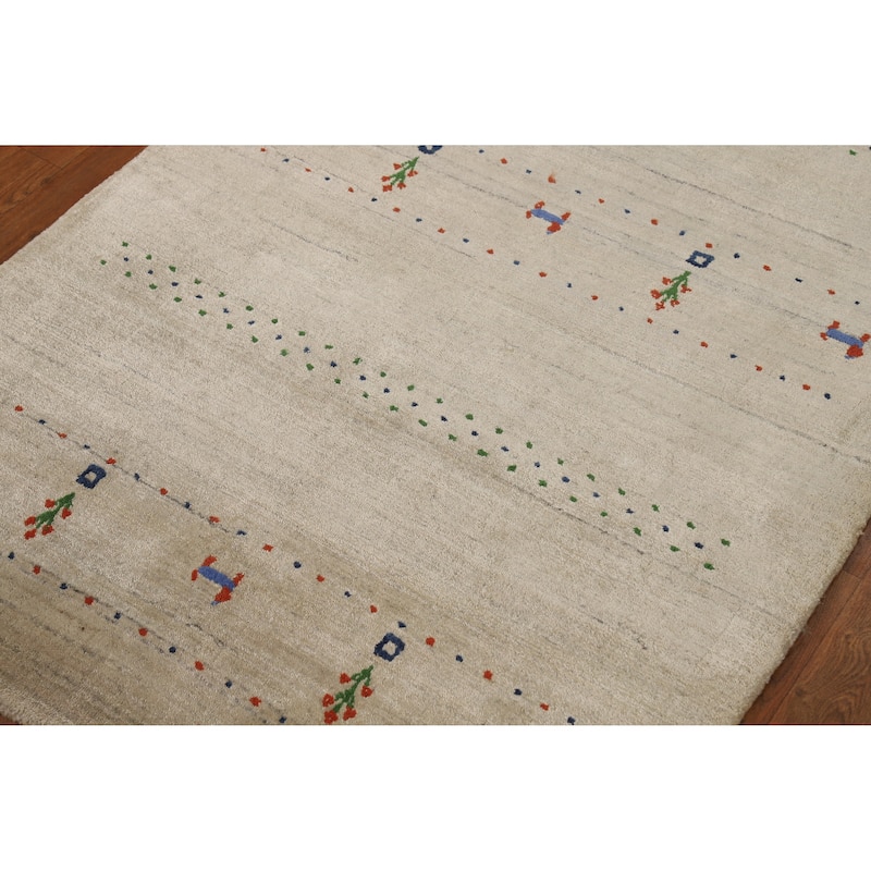 Tribal Gabbeh Indian Foyer Rug Handmade Accent Beige Silk Carpet - 3'1"x 4'11"