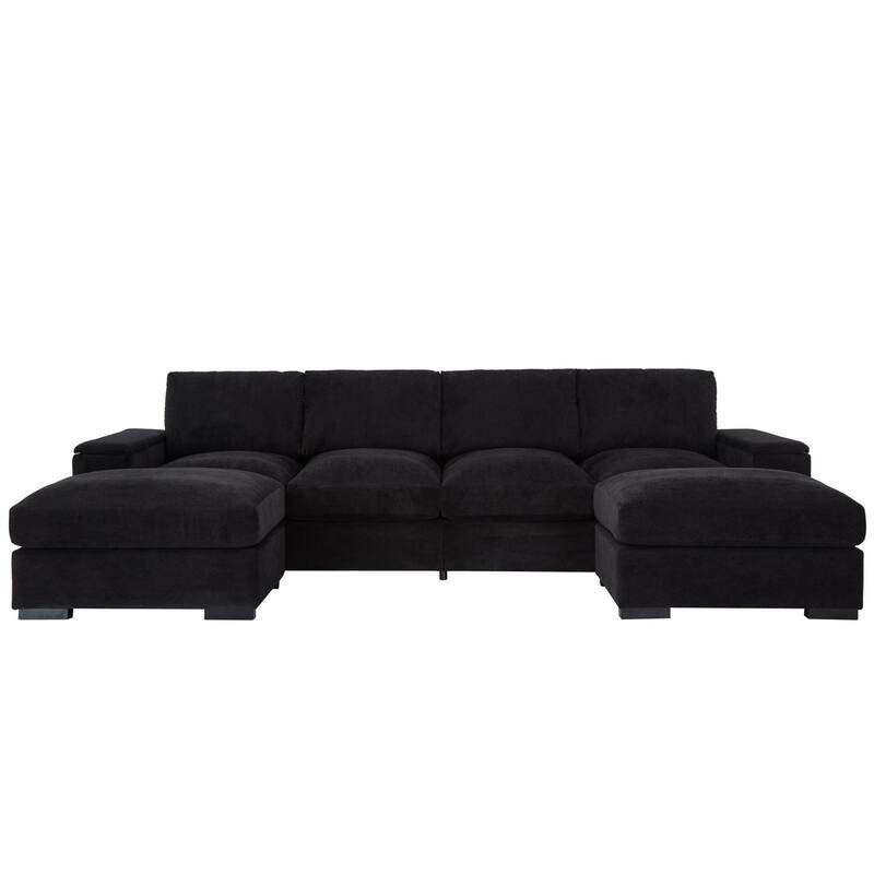 122" Corduroy Sectional Sofa with Two Movable Ottomans