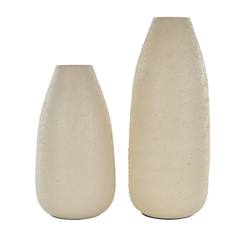 Metal Minimalistic Distressed Textured Decorative Vase - Set of 2 Cream - Roche River Decor