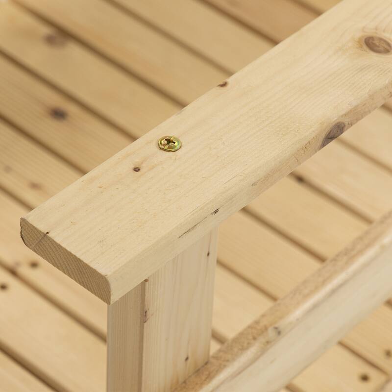 Outsunny 7' Wooden Garden Bridge with Safety Rails, Backyard Footbridge for Ponds, Creeks, Streams, Stained Finish