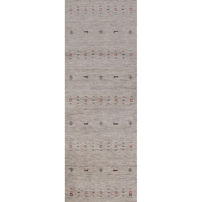 Hand Knotted Oriental 100% Wool Carpet Tribal Animal Pictorial Beige & Ivories Gabbeh Runner Rug - 9' 10'' X 2' 7''