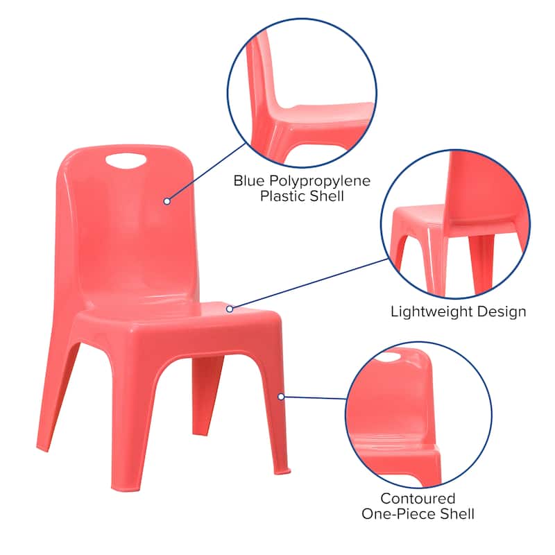 10 Pack Plastic Stackable School Chair with Carrying Handle and 11'' Seat Height - 13.75"D x 12"W x 21.5"H