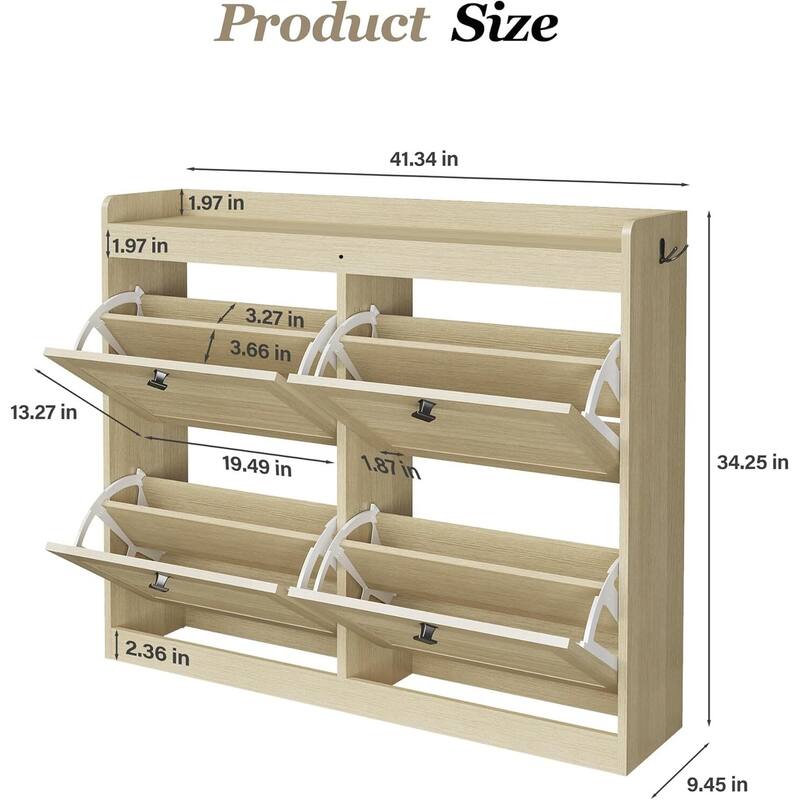 Freestanding Hidden Shoe Rack, Shoe Storage Cabinet with 4 Flip Drawers