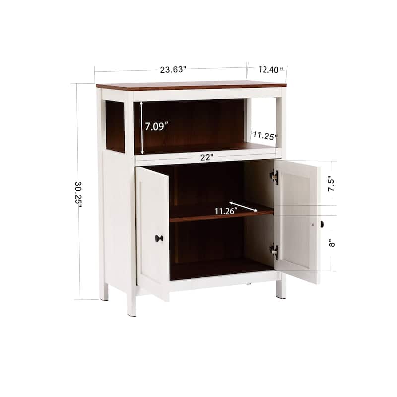 White and Brown Wood 2-Door Bathroom Storage Cabinet - 30.25" H x 23.63" W x 12.4" D