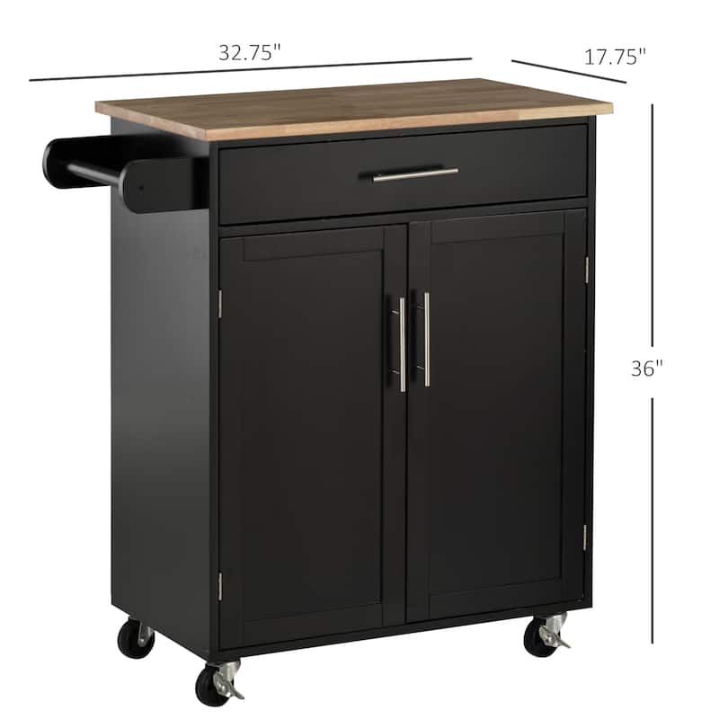 HOMCOM Kitchen Island Cart Rolling Trolley Cart with Drawer, Storage Cabinet & Towel Rack