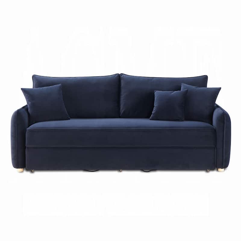 Leif Sleeper Sofa, Full Fold Out Bed, 3 Pillows, Blue Velvet 88 Inch