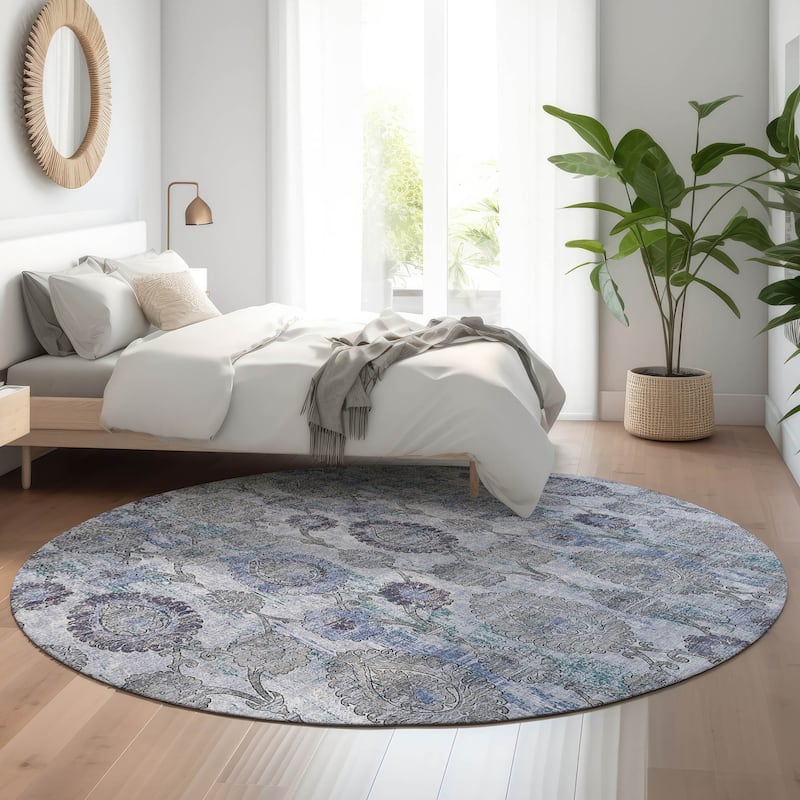 Premium Washable Super Soft Traditional Olivia Mayfield Rug - Blue - 8' x 8' - Round