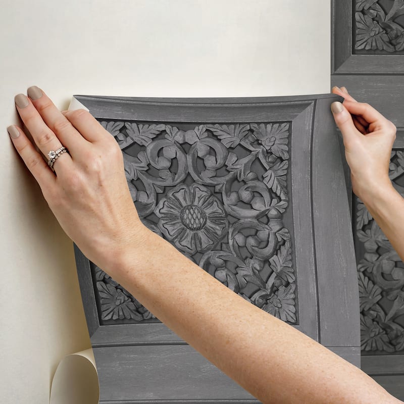 Carved Floral Grey Peel and Stick Wallpaper