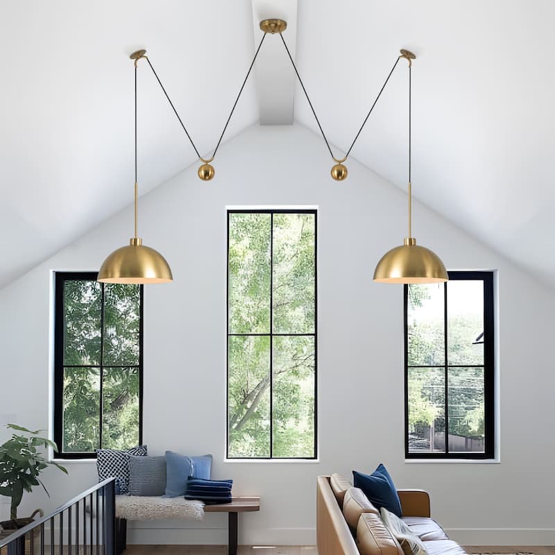 Starsky Modern 2-Light Pendant Island Light Fixture, W-Shaped Hanging Lights with Adjustable Cord and Metal Sliding Weights