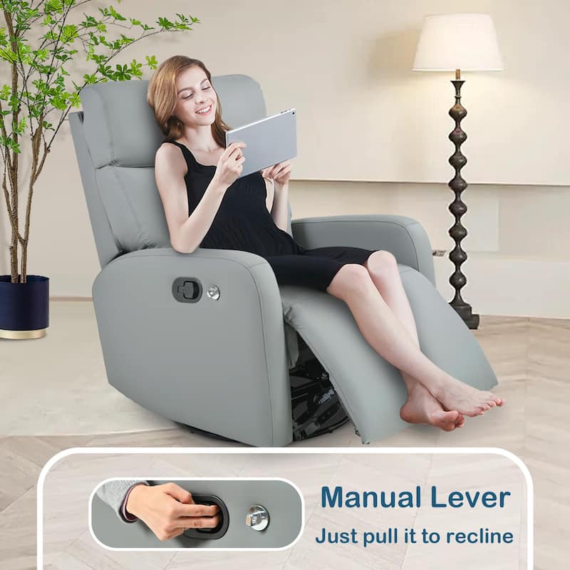GDFStudio - PU Swivel Rocker Recliner with 360° Motion & Manual Control