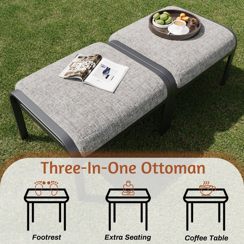 Erommy Patio Set: 360° Swivel Rockers, Sofa, Ottomans & Table – Outdoor Conversation Set for Poolside, Garden & Deck