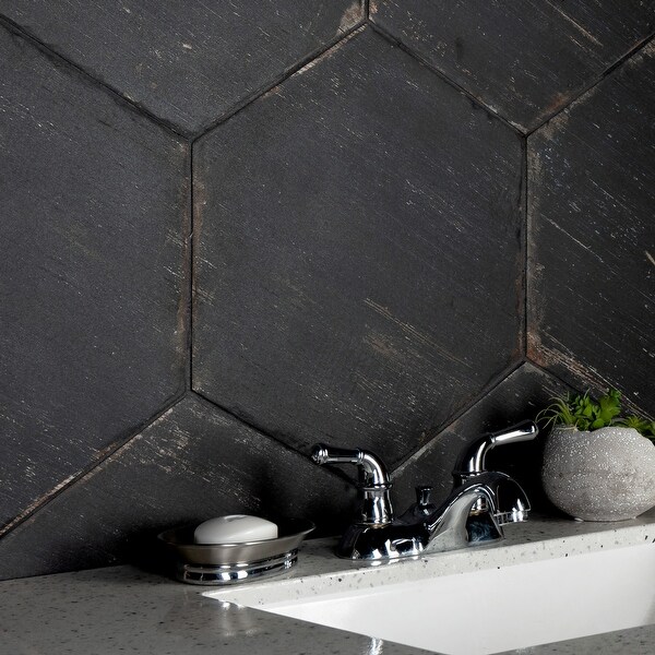 SomerTile Retro Hex Nero 14.13" x 16.25" Porcelain Floor and Wall Tile. Opens flyout.