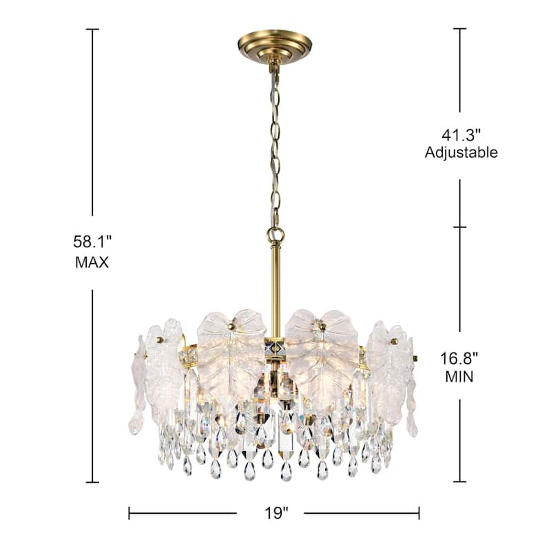 Alma 5-Light Brushed Shiny Brass Leaf-shaped Glass Crystal Chandelier - 19 inches in diameter x 16.8 inches H