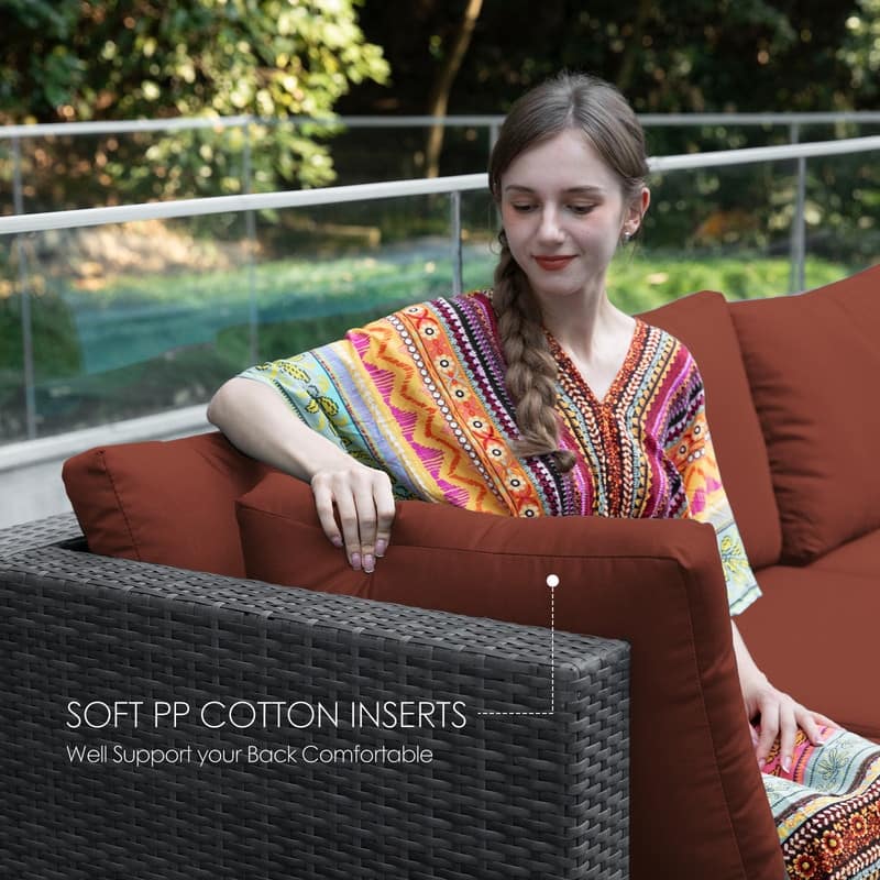 FINCATI Patio Outdoor Wicker Furniture Set Sectional Sofa with Firepit