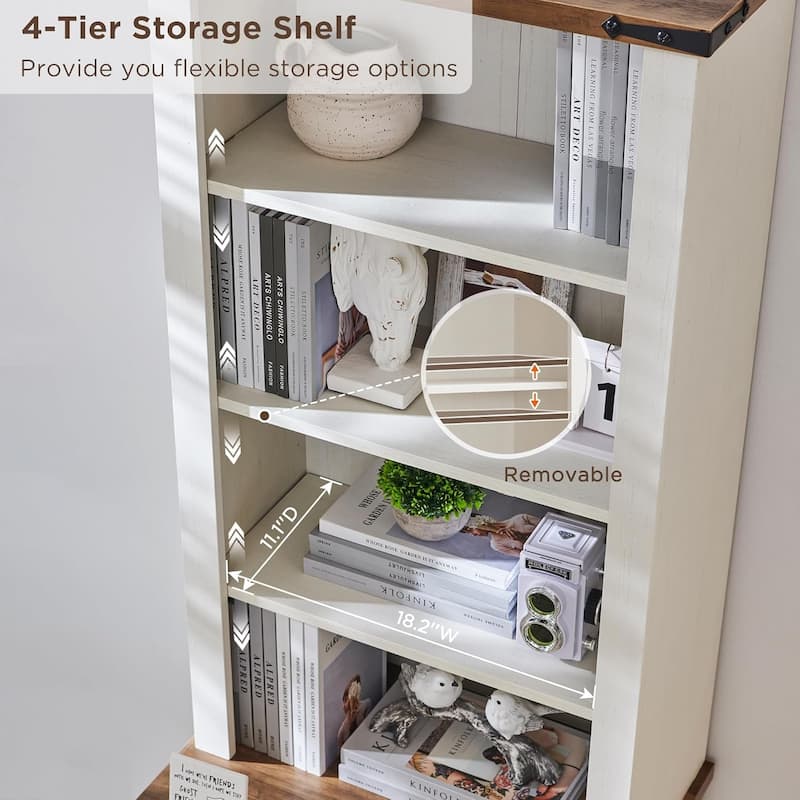 72" Tall Farmhouse Bookcase, Rustic Wood Bookshlef for Home Office