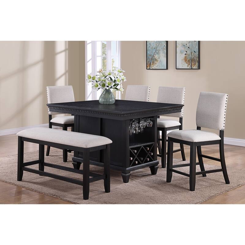 1pc Transitional Relaxed Vintage Style Charcoal Black Finish Counter Height Bench Fabric