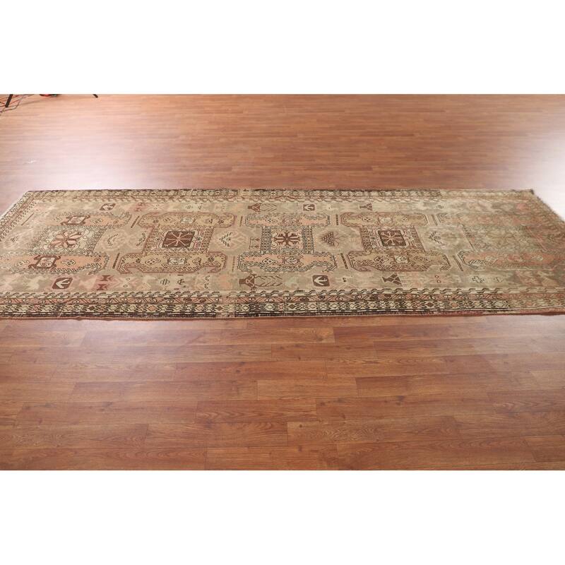 Animals Tribal Meshkin Persian Vintage Runner Rug Handmade Wool Carpet - 3'9"x 10'9"