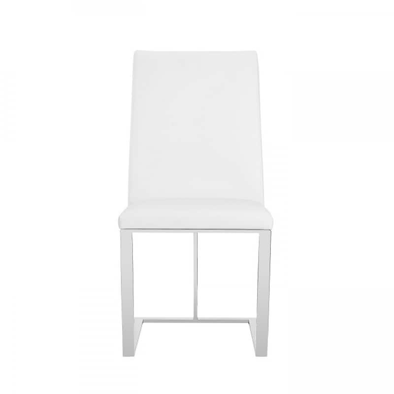 White And Silver Upholstered Faux Leather Dining Side Chair