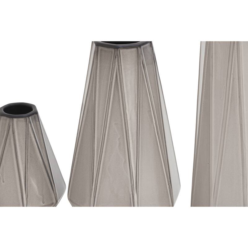 Gold, Silver or Gray Ceramic Geometric Vase (Set of 3) - S/3 7", 11", 15"H