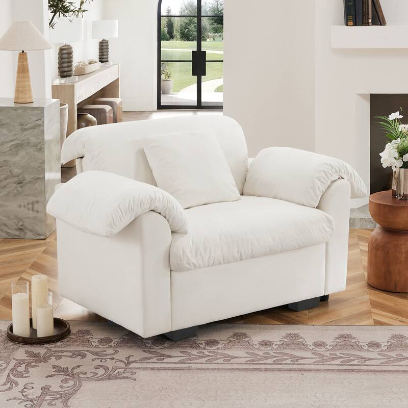 Velvet Deep Seat Storage Sofa Chair with Fluffy Armrest Pillows & Backrest