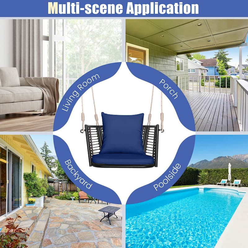 Outdoor Metal Porch Swing Single Person Hanging Seat w Cushions