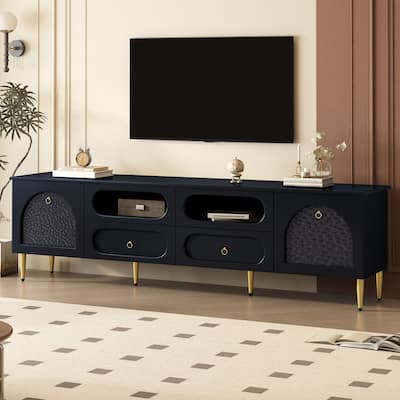 Roomfitters Retro TV Stand for up to 85 Inch TV, Media Console Cabinet with Drawers, Cabinets and Metal Legs