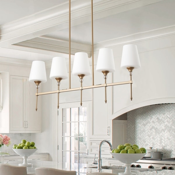 Gold chandelier with white shades discount