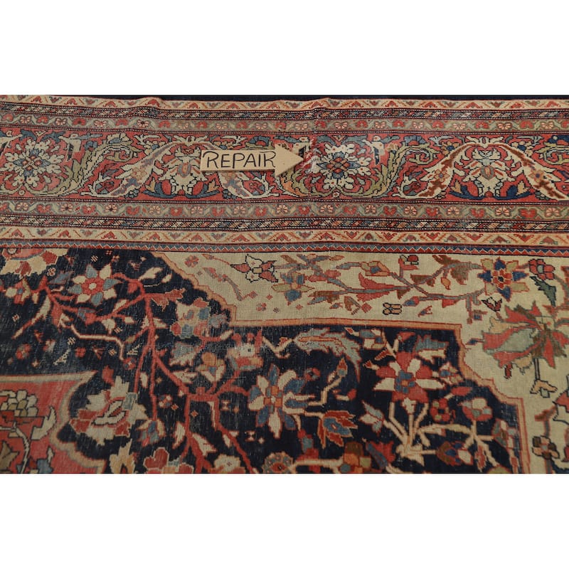 Hand Knotted Oriental 100% Wool Carpet Traditional Medallion Navy Blue & Blues Sarouk Area Rug - 11' 5'' X 8' 7''
