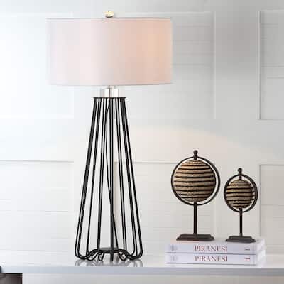 SAFAVIEH Lighting 34-inch Estill Black Iron Modern Industrial Table Lamp (Set of 2) - 17"x17"x34"