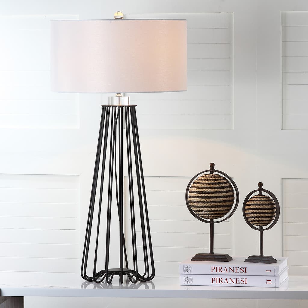 SAFAVIEH Lighting Toya 34-inch Black Iron Modern Industrial Table Lamp (Set of 2) - 17"x17"x34" - 17Wx17Dx34H