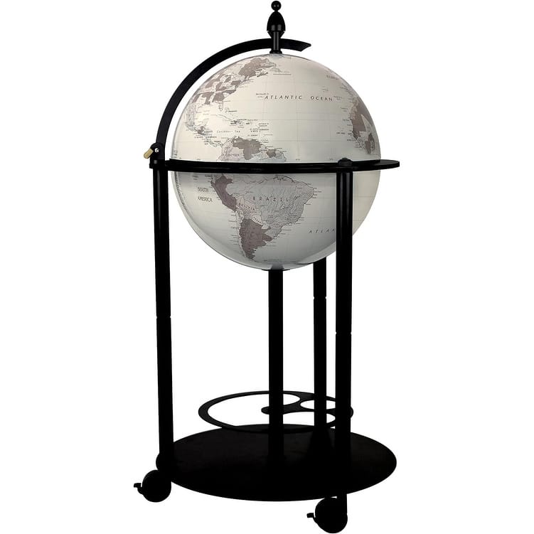 Empire Bar Globe - 16 inch Modern Illuminated Raised Relief Floor Standing Grey Globe