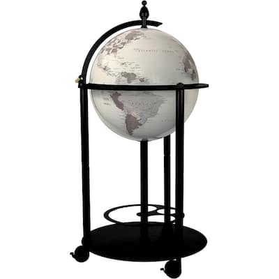Empire Bar Globe - 16 inch Modern Illuminated Raised Relief Floor Standing Grey Globe