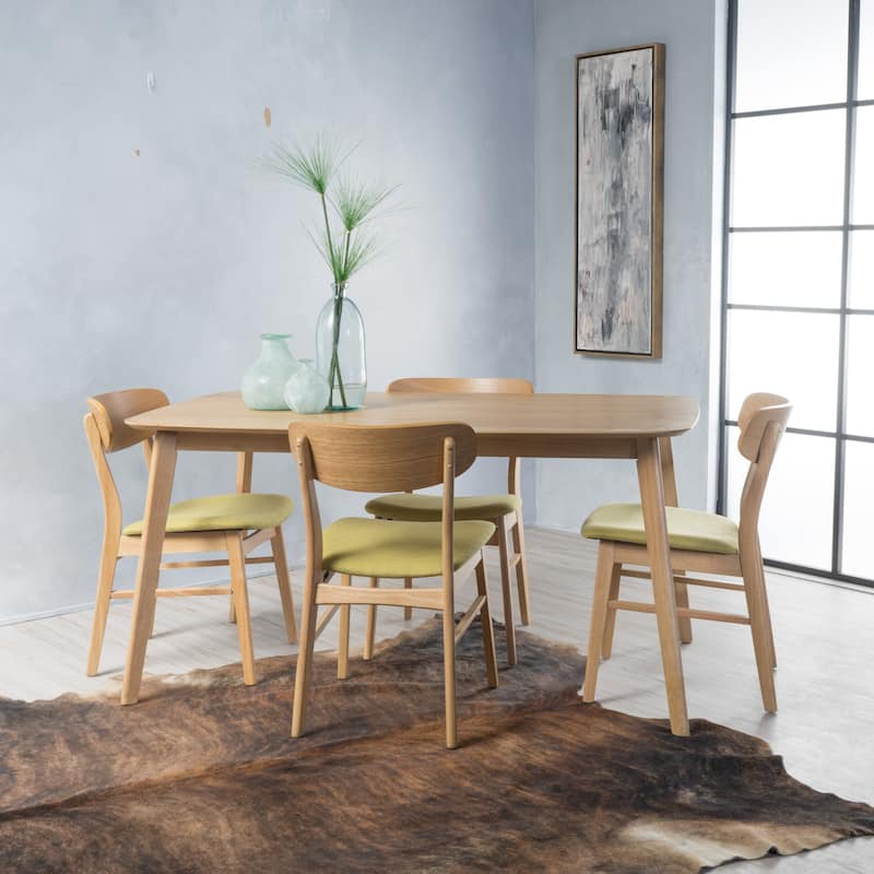 Dimick Mid-Century Modern 5 Piece Dining Set by Christopher Knight Home - Natural Oak + Green Tea