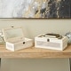 preview thumbnail 9 of 7, Cream Metal Handmade Woven Storage Decorative Box with Bronze Latches and Tempered Glass Tops (Set of 2) - 9"W x 14"L x 5"H