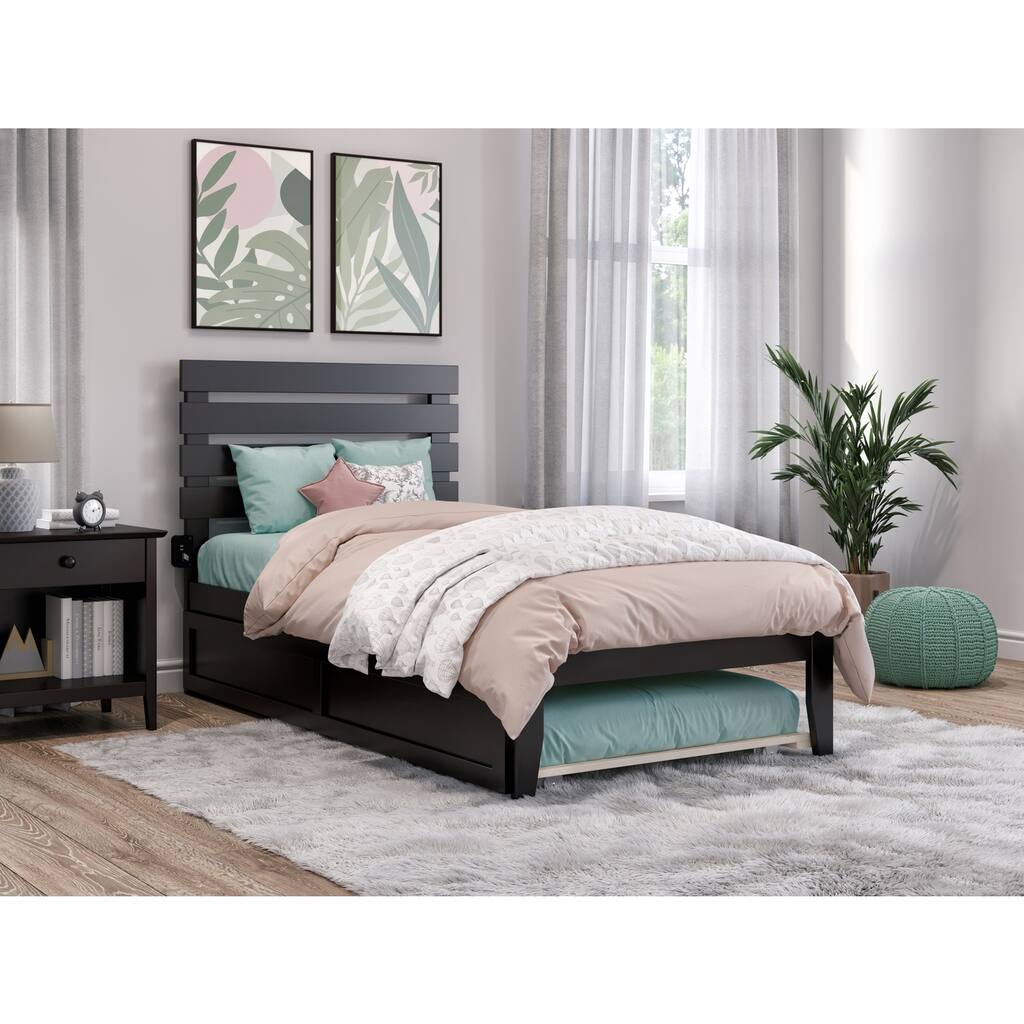Twin Bed with Trundle - Espresso Finish, Modern Design, Solid Wood Frame, Space Saving