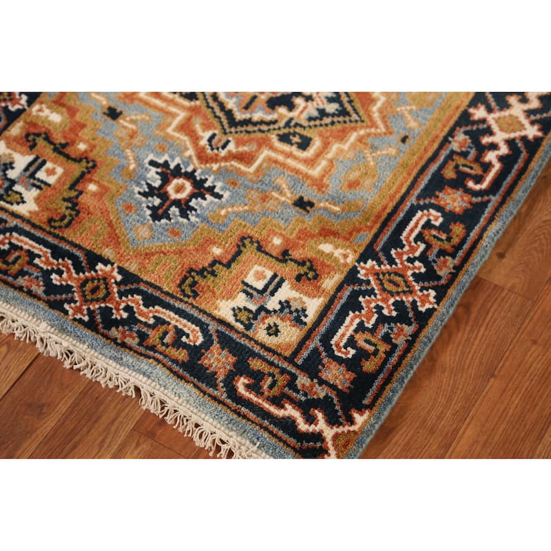 Light Blue Heriz Serapi Indian Runner Rug Handmade Wool Carpet - 2'8" x 7'10"