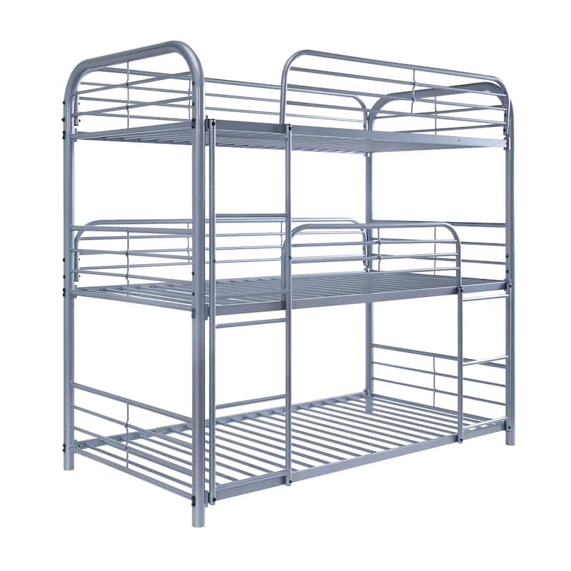 Zord Transitional Twin Metal Triple Bunk Bed with Slatted Guardrails by Furniture of America