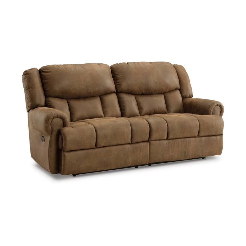 Avi 92 Inch Sofa, Dual Seat Manual Recliner, Brown Faux Leather Upholstery - Brown