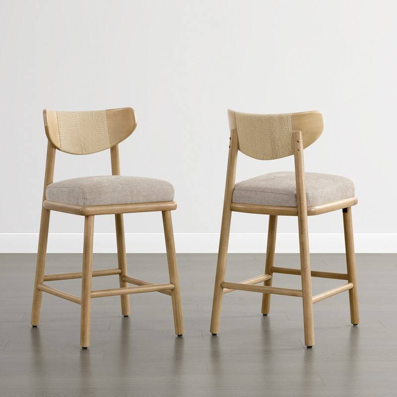 Spruce & Spring Boho Woven Bar Stool with Curved Back