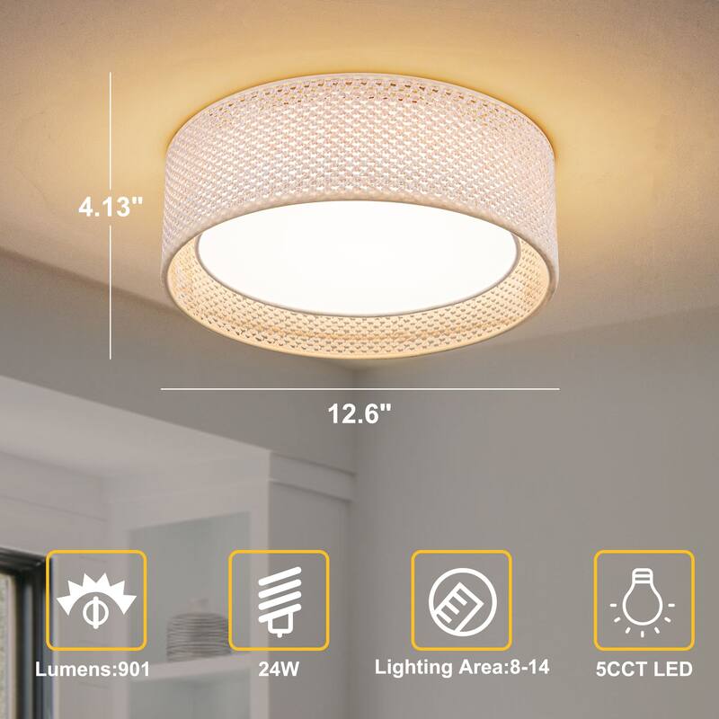 Hand-Woven Rattan Drum Flush Mount Ceiling Light