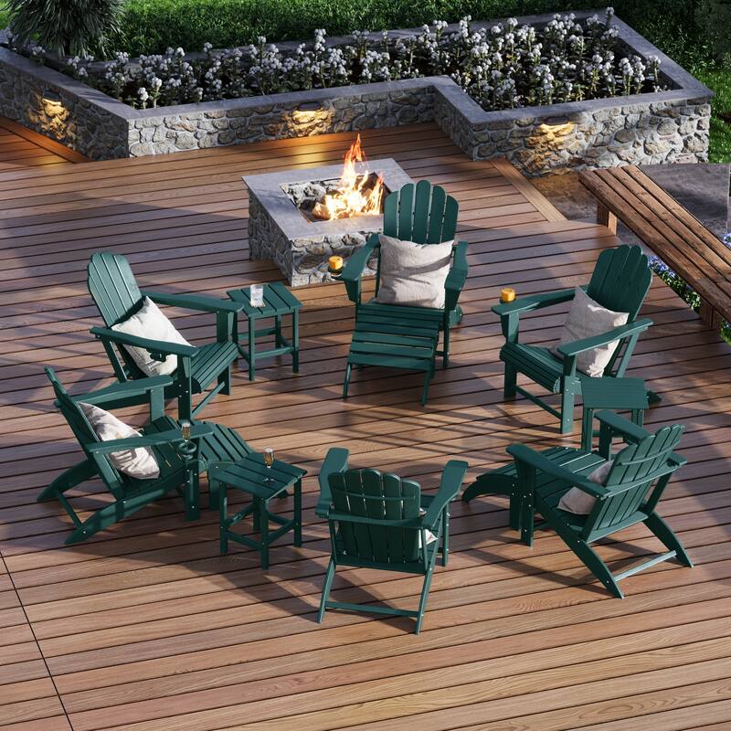 Aderson Outdoor Poly Adirondack Chair With Ottoman And Side Table 12-Piece Set